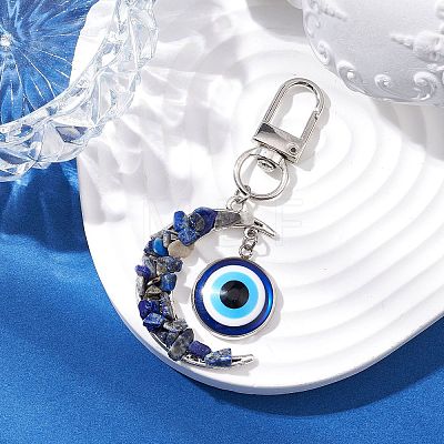 Alloy Moon & Natural Lapis Lazuli Chip Beads & Resin Evil Eye Pendant Decorations HJEW-JM02342-01-1