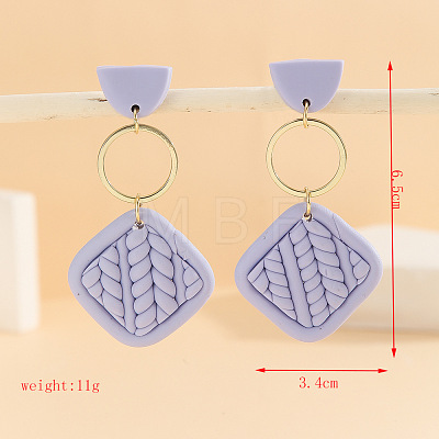 Polymer Clay & Alloy & Wood Woven Dangle Stud Earrings FS-WG7370D-07-1