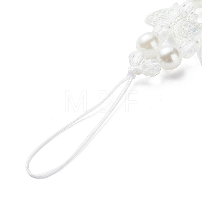 Acrylic Butterfly Pearl Beaded Mobile Straps HJEW-JM00813-1