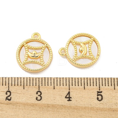 Brass Pave Shell Coin Charms KK-Z044-01G-1