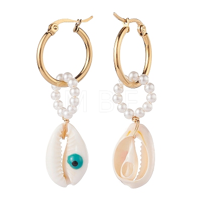 Shell Pearl Beaded Dangle Hoop Earrings EJEW-TA00042-1