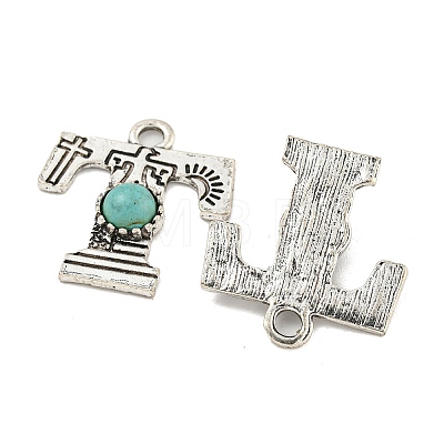 Synthetic Turquoise & Alloy Pendants PALLOY-H146-01AS-T-1