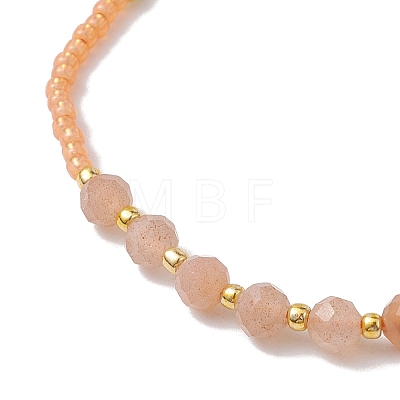 Adjustable Natural Sunstone & Seed Braided Bead Bracelets BJEW-JB10181-02-1