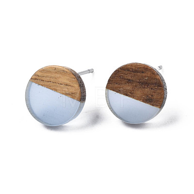 Transparent Resin & Walnut Wood Stud Earrings EJEW-N017-008-A01-1