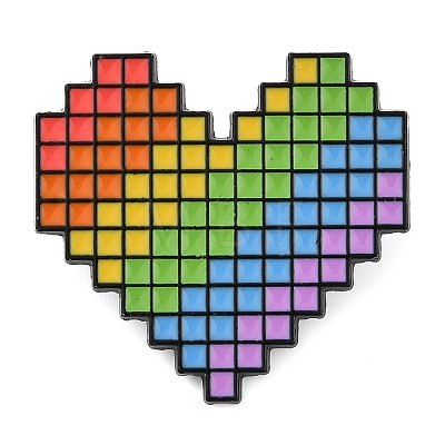 Zinc Alloy Rainbow Pixel Heart Enamel Pin Brooch JEWB-C034-01EB-1