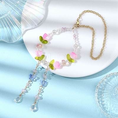 Electroplate Glass & Natural Rose Quartz Pendant Decorations HJEW-JM04550-1