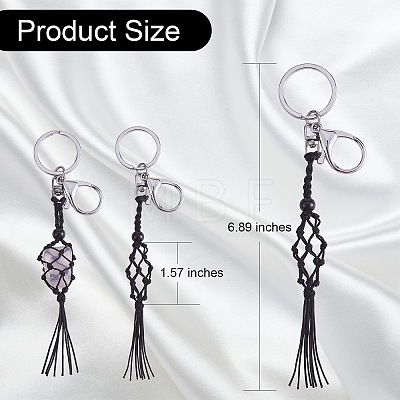 4Pcs  4 Colors Macrame Fringe Braided Keychain AJEW-SW00014-01-1