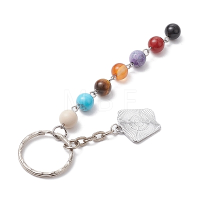 Iron Enamel with Natural Black Onyx & Fossil & Carnelian & Tiger Eye & Fire Crackle Agate Keychain KEYC-JKC00852-1