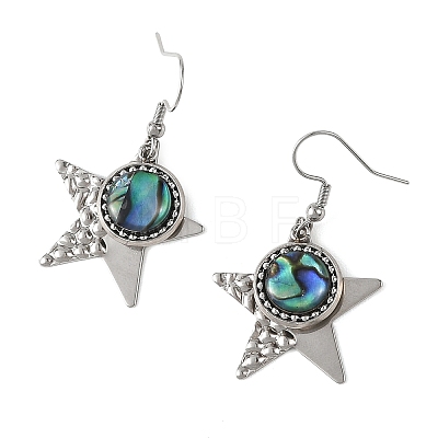 Paua Shell and 304 Stainless Steel Dangle Earrings EJEW-JE07471-1
