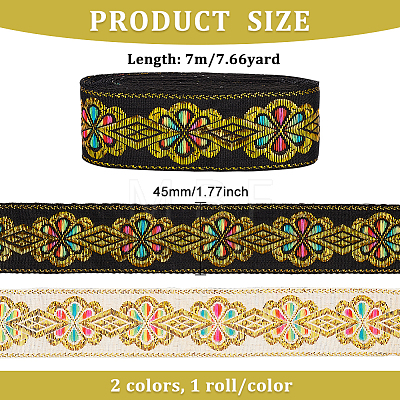 2 Rolls 2 Colors Ethnic Style Embroidery Polyester Ribbons OCOR-FG0001-58-1