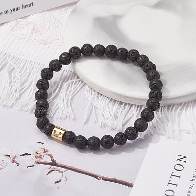 Natural Lava Rock Round Beads Essential Oil Anxiety Aromatherapy Stretch Bracelets BJEW-JB07042-1