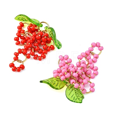 7Pcs Glass Seed Beads & 304 Stainless Steel Jump Ring Pendants PALLOY-MZ01343-1