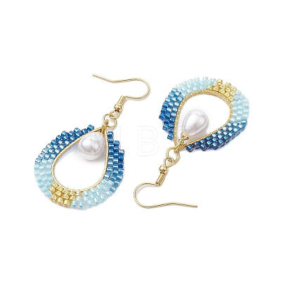 Teardrop ABS Plastic Imitation Pearl & Glass Seed Beads Dangle Earrings EJEW-MZ00164-1