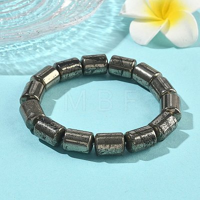Column Natural Gold Pyrite/Golden Pyrite Beads Stretch Bracelets for Women Men BJEW-A148-01A-29-1