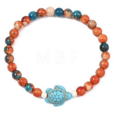 2Pcs Synthetic Ocean White Jade & Synthetic Turquoise Turtle Beads Stretch Bracelets for Women Men BJEW-JB13640-1