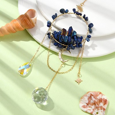 Natural Lapis Lazuli & Dyed Natural Quartz Crystal with Glass Pendant Decorations HJEW-TA00123-02-1