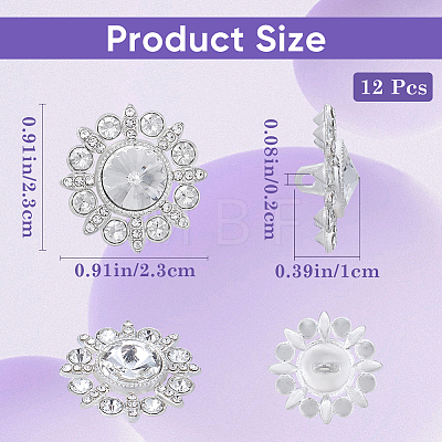 12Pcs Alloy Rhinestone Shank Buttons BUTT-GF0003-67-1