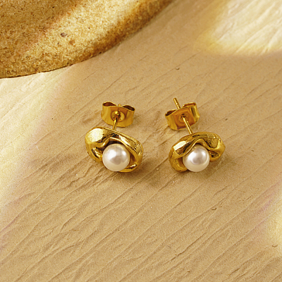 Elegant Stainless Steel Pearl Earrings for Daily Wear DV5275-1