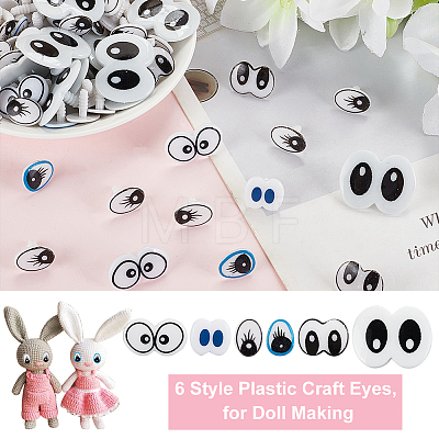 Olycraft 60Pcs 6 Style Plastic Craft Eyes KY-OC0001-24-1