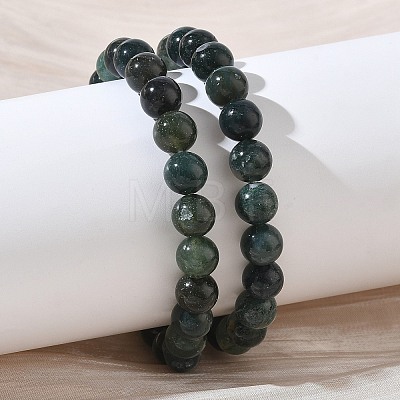 Natural Moss Agate Round Beaded Stretch Bracelets GG-CBA12F1-02A-08-1
