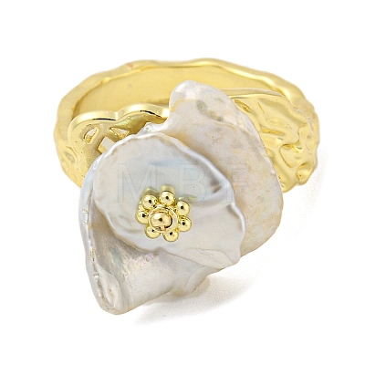 Natural Pearl Flower Open Cuff Ring RJEW-H220-06G-1