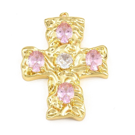 Brass Micro Pave Pink Cubic Zirconia Pendants CU-CBAD306-06G-1