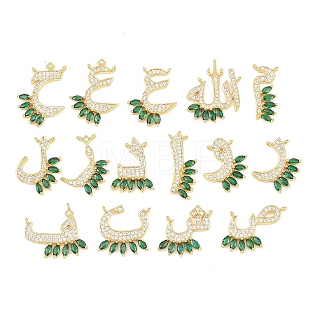 15Pcs Brass Micro Pave Cubic Zirconia Pendants KK-Z151-15G-01-1