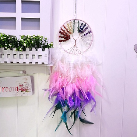 Woven Net/Web with Feather Art Pendant Decorations TREE-PW0001-29A-1