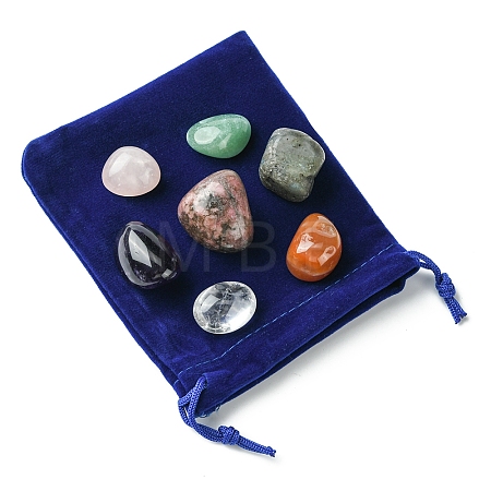 7Pcs Natural Labradorite & Amethyst & Rose Quartz & South Red Agate & Rhodonite & Green Aventurine & Quartz Crystal Tumbled Stone Sets DIY-FS0007-10B-1