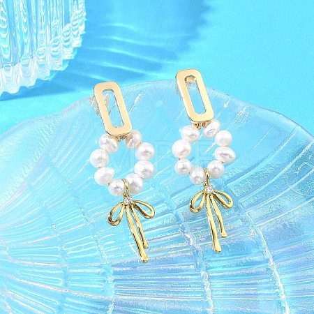 Bowknot Brass Rhinestone Dangle Stud Earrings EJEW-JE07065-1