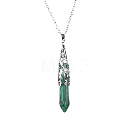 Synthetic Malachite Six-Sided Prism Healing Dowsing Pendulum Pendant Iron Cable Chain Necklaces for Divination HM5691-5-1