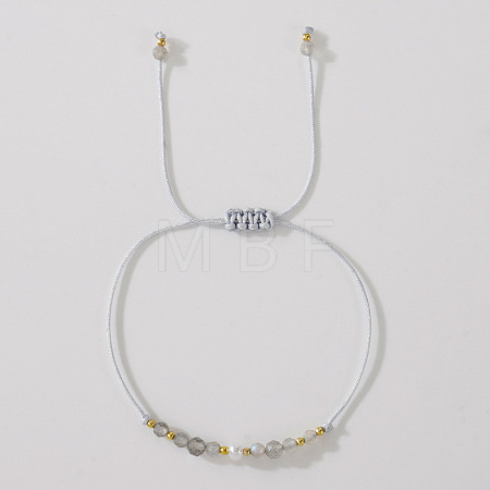 Natural Moonstone & Brass Beads Braided Bead Bracelets for Women HH4245-8-1