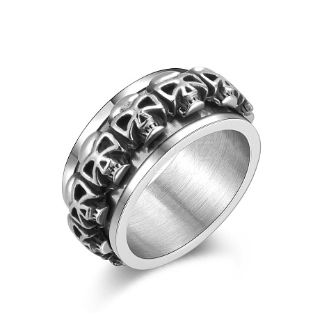 Stainless Steel Skull Rotatable Finger Ring SKUL-PW0002-040E-AS-1