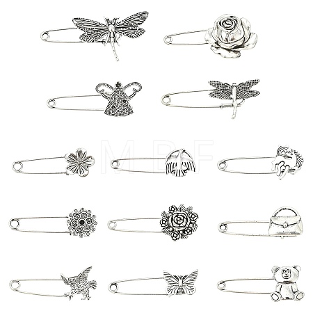 26Pcs 13 Styles Antique Silver Alloy Brooch JEWB-CJ0001-89-1
