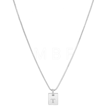 1Pc Stainless Steel Letter Rectangle Pendant Necklaces NJEW-LP0001-34T-P-1