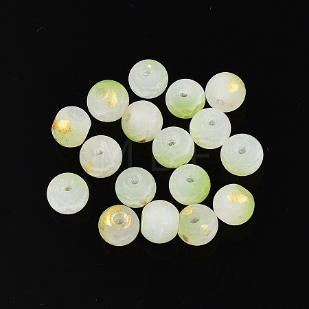 Frosted Baking Paint Crackle Glass Beads with Glitter Powder DGLA-T004-6mm-01K-1