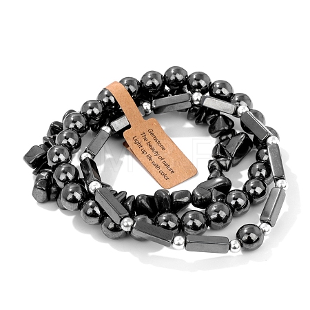 3Pcs Synthetic Hematite Bead Bracelet  Sets for Men PW-WG3CBCD-18-1