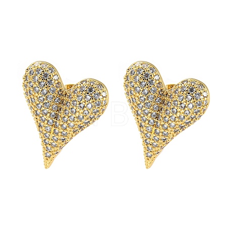 Heart Shape Brass Micro Pave Clear Cubic Zirconia Stud Earrings X-EJEW-Q785-13G-1