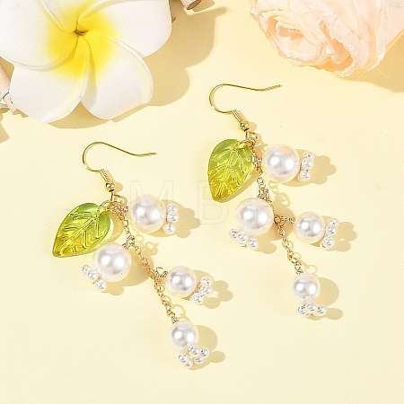 Shell Pearl & Glass Dangle Earrings EJEW-TA00821-1