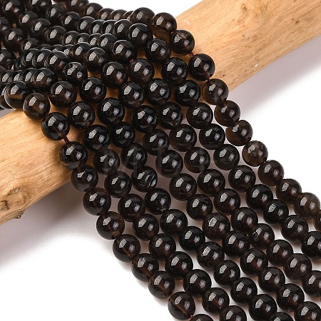 Natural Smoky Quartz Round Beads Strands X-G-E329-6mm-38-1