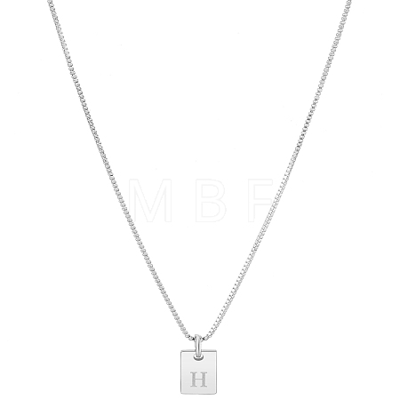 1Pc Stainless Steel Letter Rectangle Pendant Necklaces NJEW-LP0001-34H-P-1