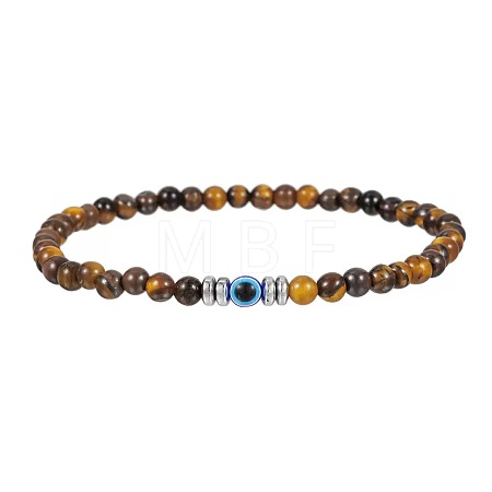 Glass Evil Eye 4MM Natural Tiger Eye Beaded Stretch Bracelets for Men VE1501-3-1
