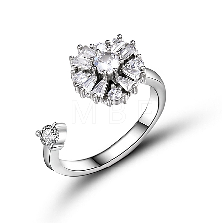 Flower Rotatable Open Cuff Rings for Women LS-RJEW-G333-01H-1