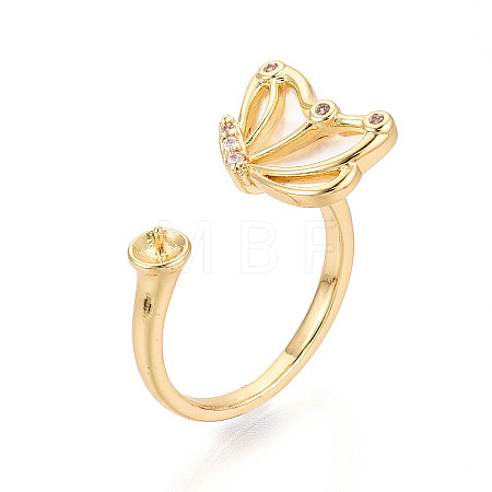 Butterfly Brass Micro Pave Clear Cubic Zirconia & Shell Cuff Rings Setting KK-T079-44G-1