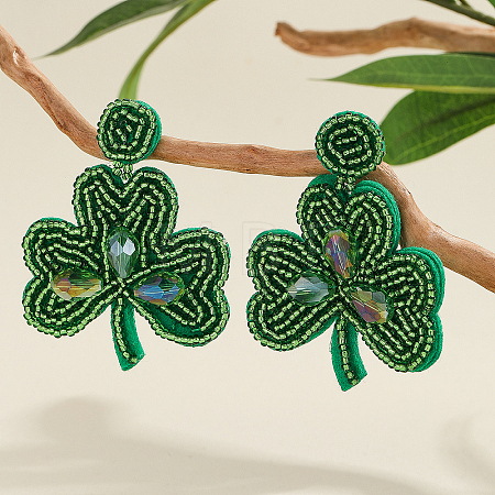 Bohemian Style Trifoliate Glass Bead Handmade Dangle Stud Earrings KM8281-1
