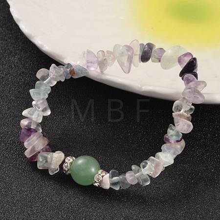 Chips Natural Fluorite Beaded Stretch Bracelets BJEW-JB02131-03-1