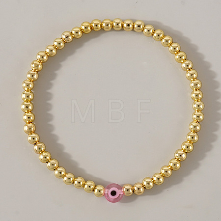 Golden Brass Round Beads Stretch Bracelets ZL1775-4-1