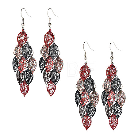 2 Pairs 430 Stainless Steel Leaf Dangle Earrings EJEW-TA0001-83C-1
