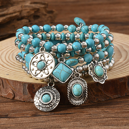 5Pcs Synthetic Turquoise & CCB Beaded Stretch Bracelets FS-WGC8DBE-09-1
