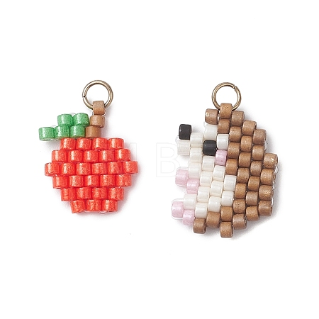 2Pcs 2 Styles Beaded Apple & Hedgehog Charms PALLOY-MZ01094-1